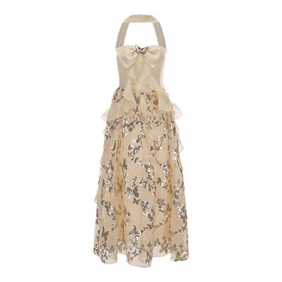 ARTEPURA亮片蝴蝶结挂脖连衣裙