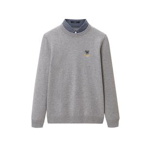 HLA/海澜之家加厚保暖双领针织衫25秋冬新款衬衫领套头衫假两件男