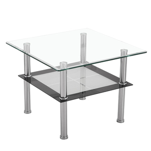 钢化玻璃小茶几简约现代沙发旁边角几不锈钢出租屋改造小桌子方形
