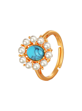 天然绿松石珍珠戒指女