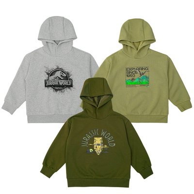 侏罗纪正版摇粒绒马甲卫衣男童女孩冬季加绒保暖连帽户外休闲套装