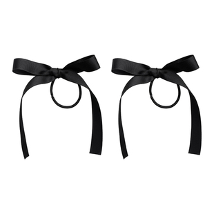 黑色蝴蝶结飘带发绳发带头饰麻花辫发圈女高级头绳双马尾发饰皮筋