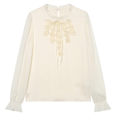 白鹿语优雅木耳边立体花朵衬衫