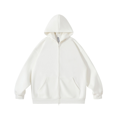 420g重磅白色开衫连帽卫衣内搭男2025新款秋冬宽松保暖上衣外套