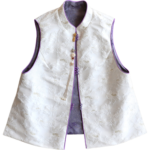 云澍原创织锦缎拼接交织香云纱中式国风复古两面穿立领马甲女秋冬