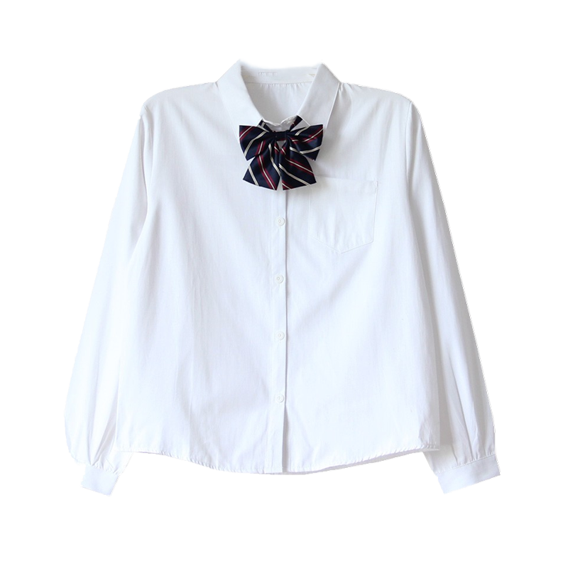 黛高校生JK制服基础款长袖衬衫尖领圆领丸襟白色衬衣女棉班服学生