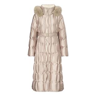 koradior珂莱蒂尔保暖级狐狸毛领中长款连帽防风袖羽绒服