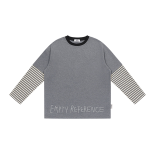 特惠6折起 EMPTY REFERENCE 原创拼色假两件条纹长袖打底衫T恤