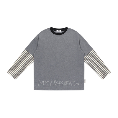 特惠6折起 EMPTY REFERENCE 原创拼色假两件条纹长袖打底衫T恤