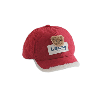 儿童帽子秋冬款红色男童韩版棒球帽宝宝毛绒帽女童保暖毛呢鸭舌帽