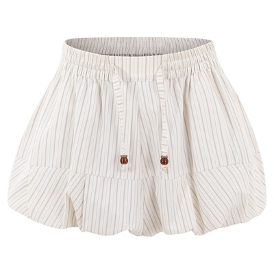 BALIANG「捌樑」蕤'Tassel'白色条纹混纺松紧腰花苞立体抽褶短裤
