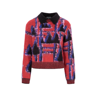 MARYLING玛俪琳冬季新品翻领红蓝拼图针织套头衫A1DIW01030