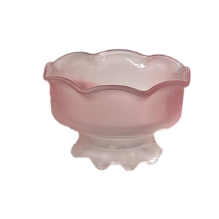 ins风花朵粉色高脚玻璃冰淇淋布丁甜品杯酸奶杯高颜值早餐燕麦碗