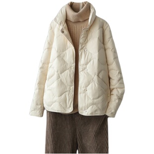 羽绒服女短款2024年冬季新款轻薄时尚立领纯色宽松白鸭绒保暖外套