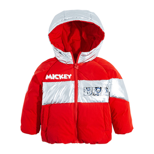 迪士尼童装男童羽绒服冬中大童太空米奇撞色拼接保暖羽绒外套