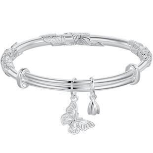 吴越老银铺繁花银手镯女纯银999足银镯子国潮百搭中国风送女友