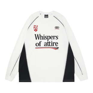 RASS徽章标语撞色t恤 国潮牌潮流美式复古街头情侣装宽松圆领长袖