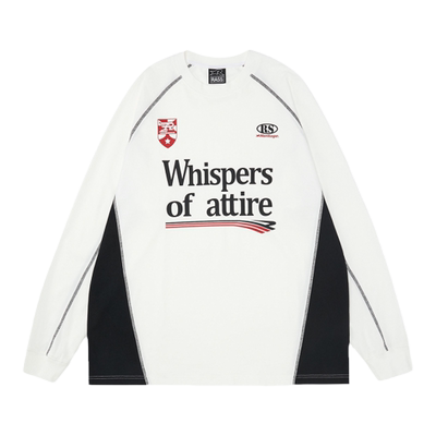 RASS徽章标语撞色t恤 国潮牌潮流美式复古街头情侣装宽松圆领长袖