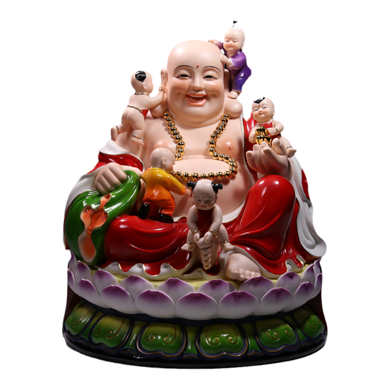 微美五子登科供奉陶瓷弥勒佛像