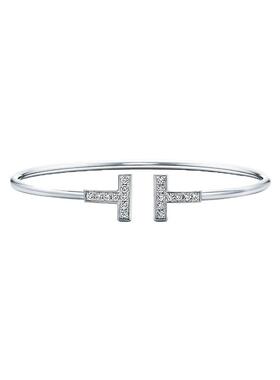 【自营】中古99新蒂芙尼Tiffany T 系列18K白金手镯镶钻经典百搭