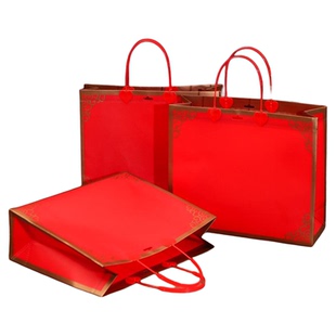 新年福字叉耳袋喜庆婚礼伴手礼喜糖红色礼品袋白酒茶叶手提袋加厚