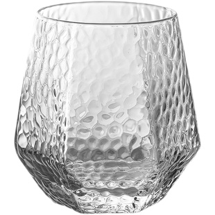 创意玻璃杯家用啤酒杯锤纹喝水杯客厅茶杯简约透明六菱角杯子ins