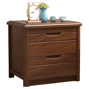 包邮全实木床头柜现代中式黑胡桃木小户型卧室收纳储物床边柜整装