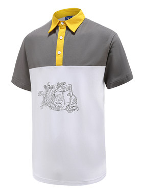 BCGOLF高尔夫男款短袖T恤男式夏季套头POLO衫男服装上衣灰黄拼色