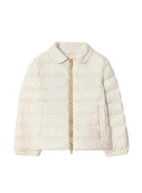 格纹饰带尼龙羽绒服BURBERRY