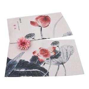 现代中式棉麻布艺餐垫水墨荷花隔热垫 餐桌长方形杯垫碗垫盘垫子