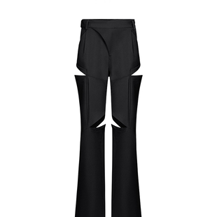 TIWILLTANG就异是“曲率飞行”弧形门襟不对称破口分割长裤女夏