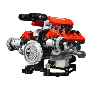 MOC超跑V8发动机电动可编程汽车引擎男孩拼装积木玩具模型礼物