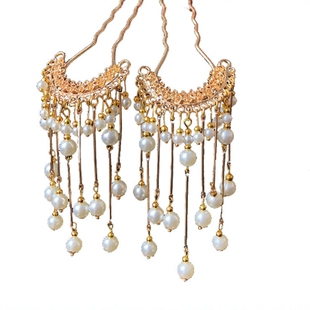 古装宋制百搭发饰珍珠流苏步摇发簪u钗发冠简约百搭复古配饰套装