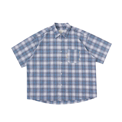 WHIMNOTION做旧口袋水洗短袖衬衫