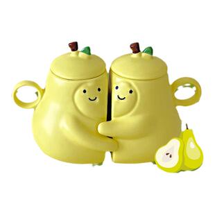 永不分梨抱抱情侣杯子陶瓷贴贴马克杯可爱喝水一对结婚送新人订婚