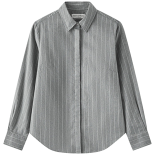 Marc O'Polo/MOP【商场同款】冬新款轻奢时尚条纹磨毛长袖衬衫女