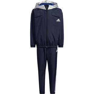 Adidas/阿迪达斯正品小童三条纹连帽时尚运动休闲套装 HB4077