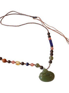 轻奢新中式天然沉香木长款项链毛衣链和田玉佛公吊坠编织绳玉坠链