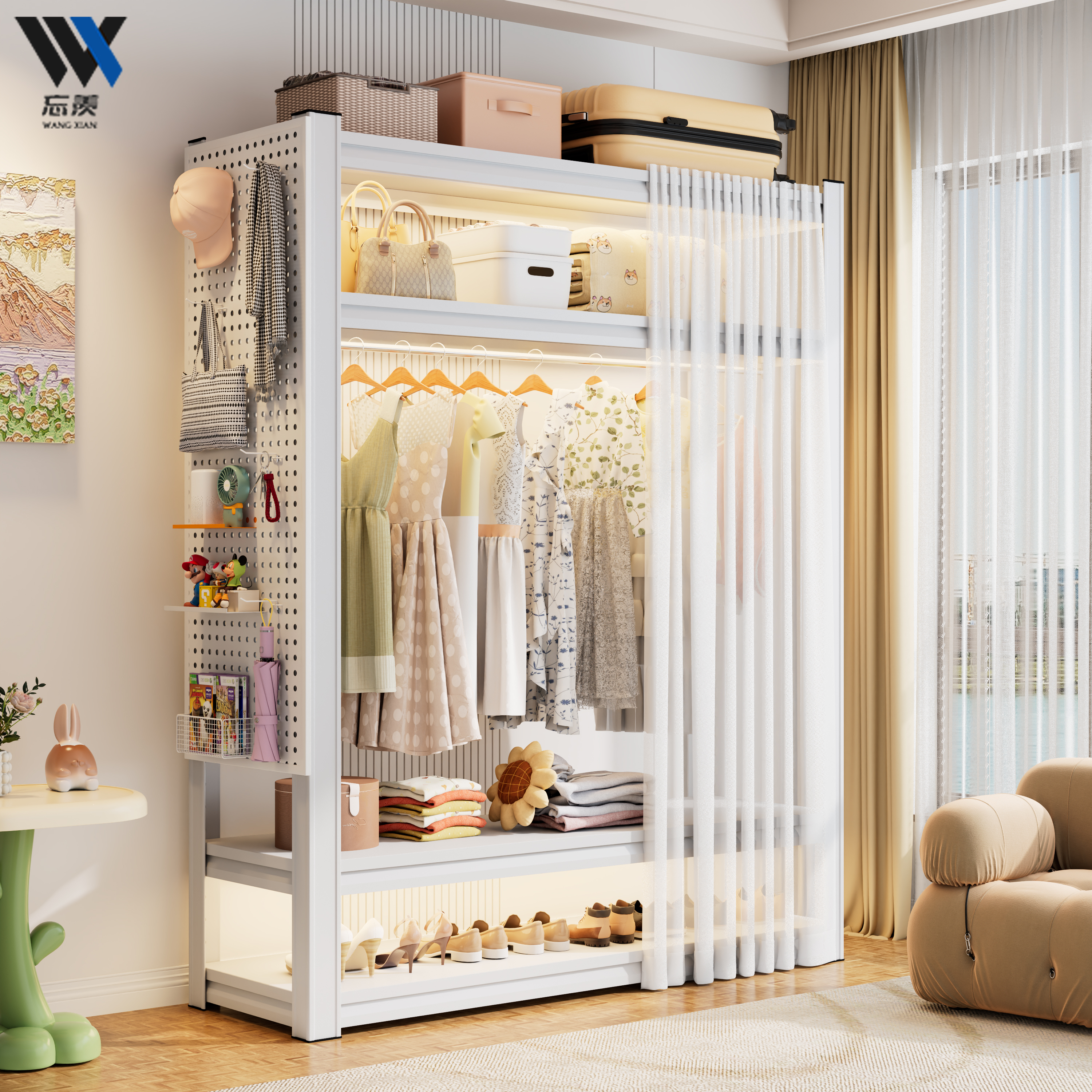 货架衣柜租房衣架衣帽架自由组装钢制落地衣橱简易衣架开放置物架