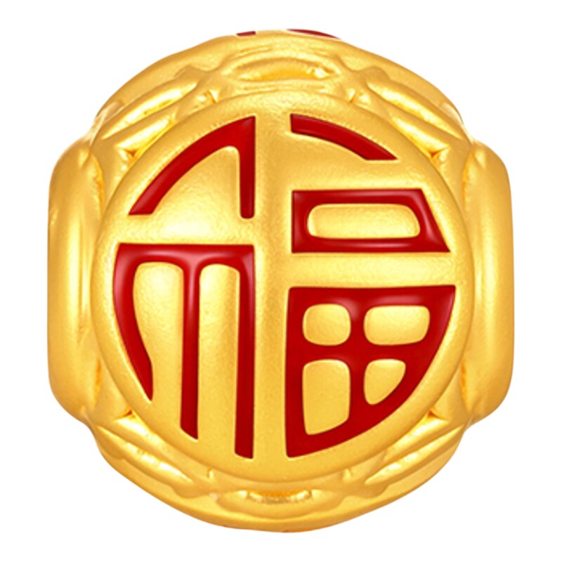 潮宏基铜钱珠足金串珠黄金转运珠5D硬金手串鎏彩经典隔珠送礼女