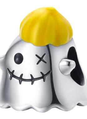 亚马逊热销铜镀银万圣节Halloween夜光黑幽灵吊坠珠DIY手链项链