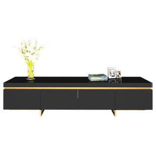 轻奢电视柜茶几组合现代简约地柜小户型客厅钢化玻璃面2.4米定制