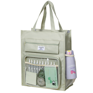 补习袋小学生用手提拎书包美术袋文件试卷收纳袋男孩女童装书作业帆布袋子初中生大容量儿童补课新款黑色