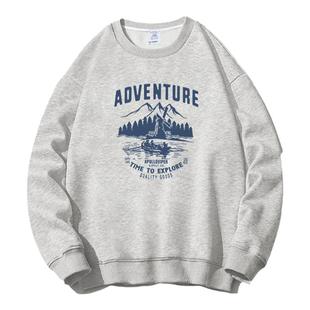 美式复古潮牌中山卫衣男女秋冬季圆领无帽加绒户外元素ins潮上衣