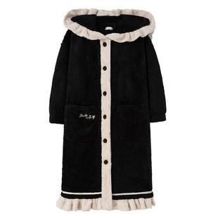 妮狄娅连帽睡衣睡袍女秋冬季加厚保暖珊瑚绒带帽中长款浴袍家居服