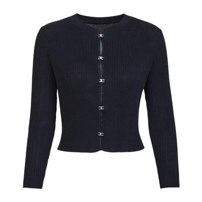 婉甸2026夏季新品黑色圆领毛织长袖针织修身开衫上衣女1252W07ST1