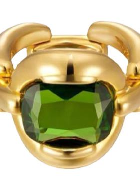 橄榄绿欧美风复古竹节夸张戒指