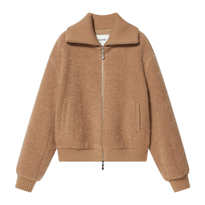 COVERINS驼色羊毛圈圈纱翻领外套夹克女短款CC34510170