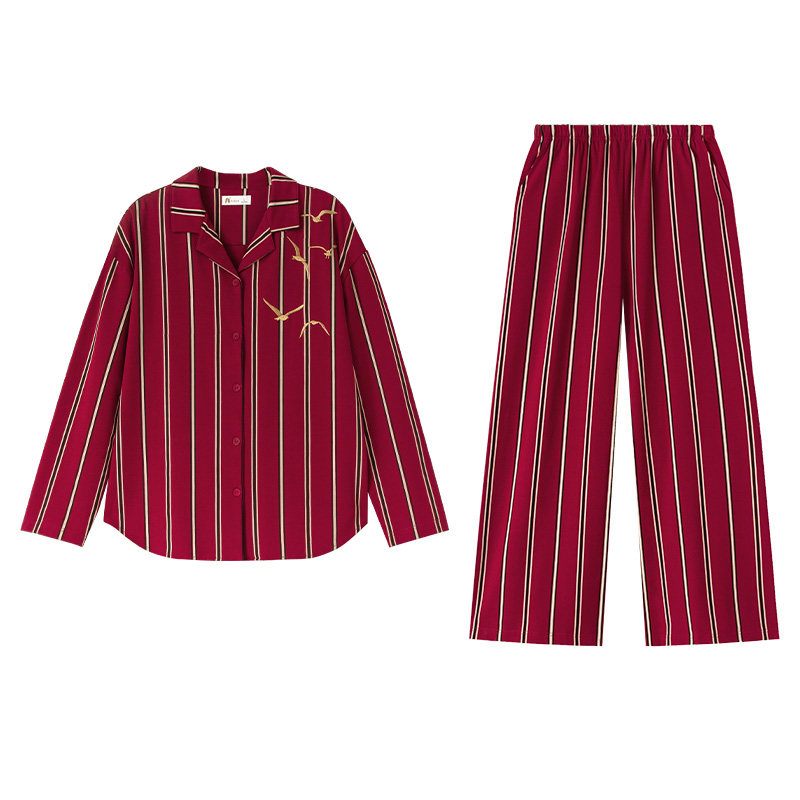 妮狄娅睡衣婚庆女纯棉长袖男本命年新婚红色春秋季结婚家居服套装