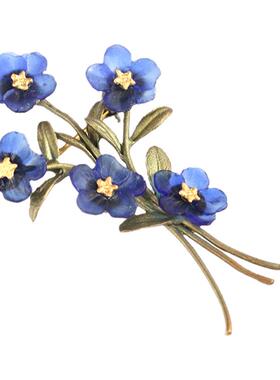 蓝色花朵胸针小众设计百搭饰品